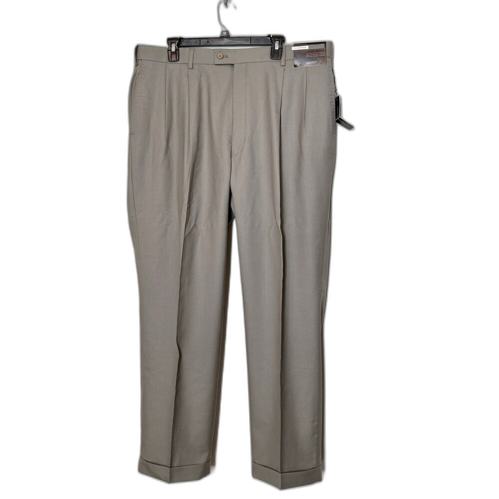 Louis Raphael Luxe Tan Super 120s Wool Trousers Pleated Pants 40x30 NWT - Picture 3 of 10